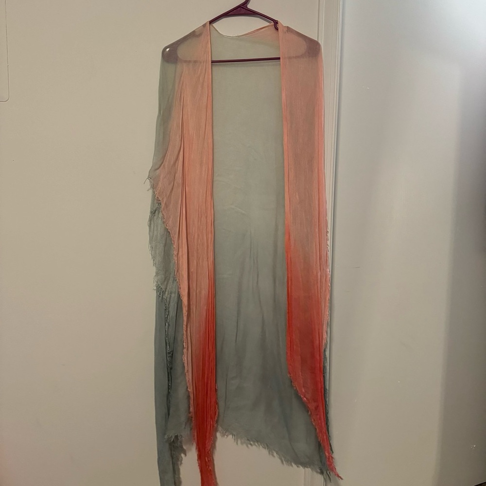 Gray Pink Pastel Kimono Shawl Beach Swimsuit Cover Up Summer Sheer Boho Preppy